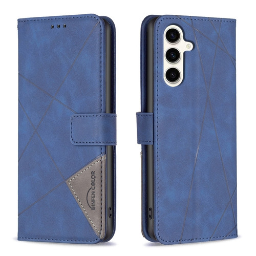 Samsung Galaxy S23 FE 5G Magnetic Buckle Rhombus Texture Leather Phone Case - Blue