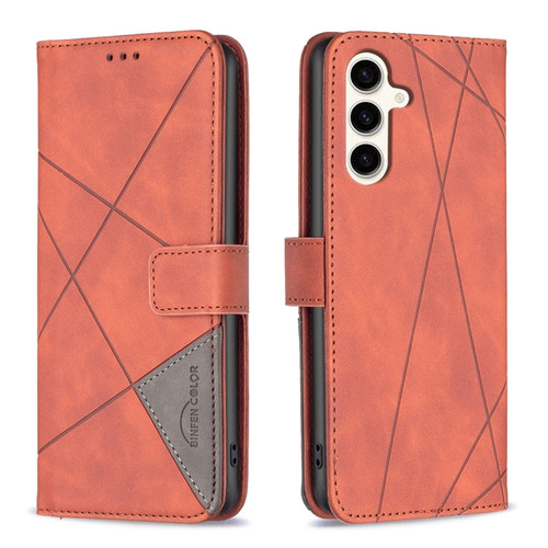 Samsung Galaxy S23 FE 5G Magnetic Buckle Rhombus Texture Leather Phone Case - Brown