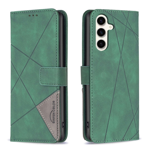 Samsung Galaxy S23 FE 5G Magnetic Buckle Rhombus Texture Leather Phone Case - Green