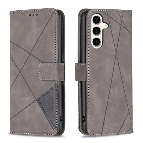 Samsung Galaxy S23 FE 5G Magnetic Buckle Rhombus Texture Leather Phone Case - Grey