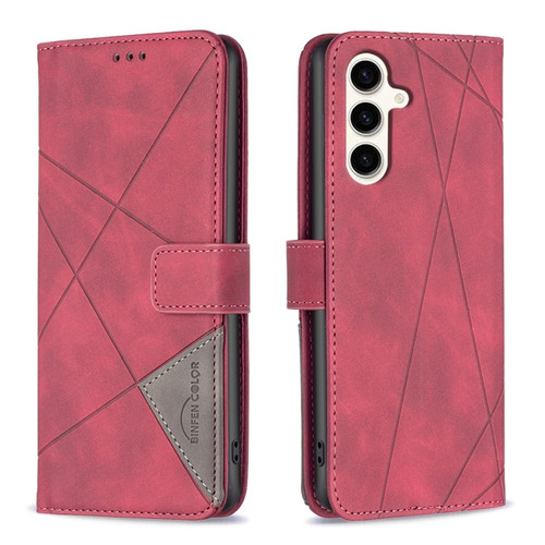Samsung Galaxy S23 FE 5G Magnetic Buckle Rhombus Texture Leather Phone Case - Red