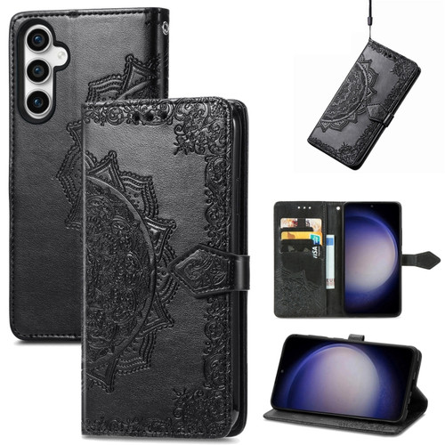 Samsung Galaxy S23 FE 5G Mandala Flower Embossed Leather Phone Case - Black