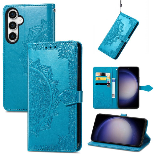 Samsung Galaxy S23 FE 5G Mandala Flower Embossed Leather Phone Case - Blue