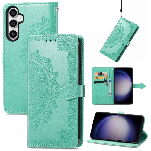 Samsung Galaxy S23 FE 5G Mandala Flower Embossed Leather Phone Case - Green