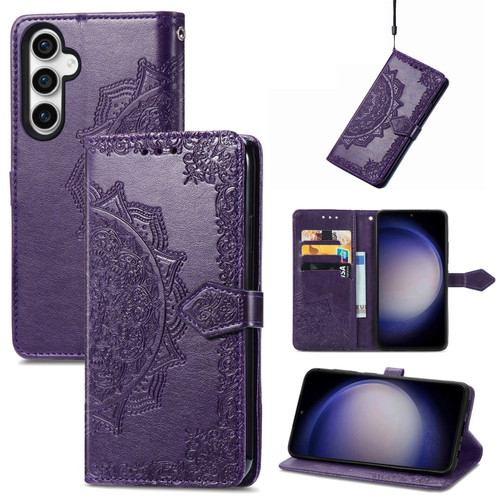 Samsung Galaxy S23 FE 5G Mandala Flower Embossed Leather Phone Case - Purple