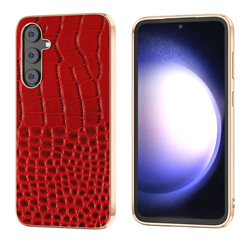 Samsung Galaxy S23 FE 5G Nano Plating Genuine Leather Crocodile Pattern Phone Case - Red