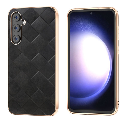 Samsung Galaxy S23 FE 5G Nano Plating Weave Plaid Texture PU Phone Case - Black