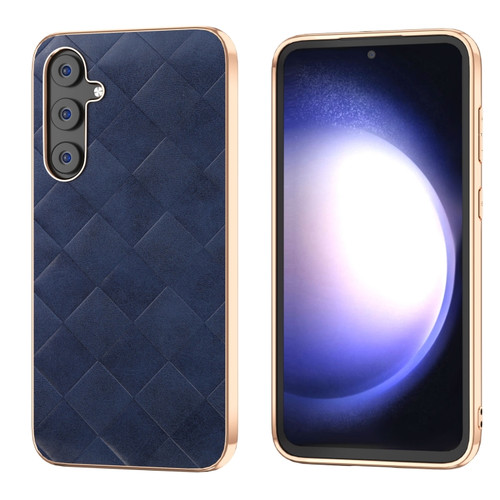 Samsung Galaxy S23 FE 5G Nano Plating Weave Plaid Texture PU Phone Case - Blue