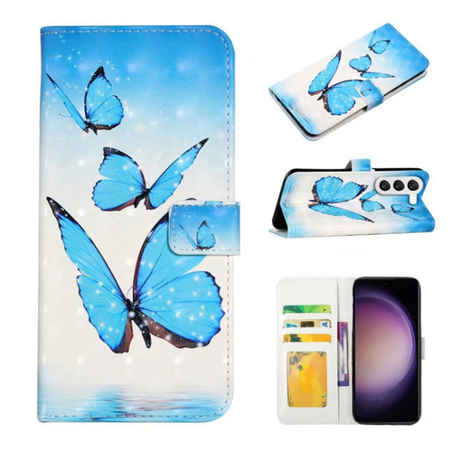 Samsung Galaxy S23 FE 5G Oil Embossed 3D Drawing Leather Phone Case - 3 Butterflies