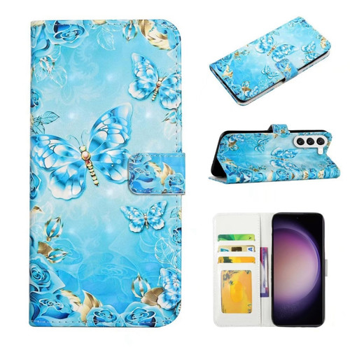 Samsung Galaxy S23 FE 5G Oil Embossed 3D Drawing Leather Phone Case - Blue Butterflies