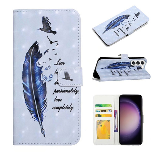 Samsung Galaxy S23 FE 5G Oil Embossed 3D Drawing Leather Phone Case - Blue Feather