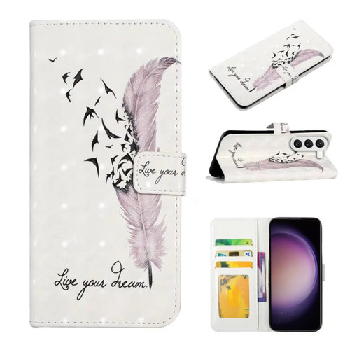 Samsung Galaxy S23 FE 5G Oil Embossed 3D Drawing Leather Phone Case - Feather