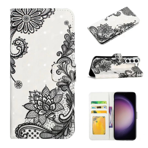 Samsung Galaxy S23 FE 5G Oil Embossed 3D Drawing Leather Phone Case - Lace Flower