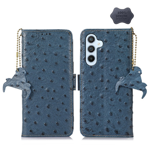 Samsung Galaxy S23 FE 5G Ostrich Pattern Genuine Leather RFID Phone Case - Blue