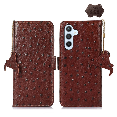 Samsung Galaxy S23 FE 5G Ostrich Pattern Genuine Leather RFID Phone Case - Coffee