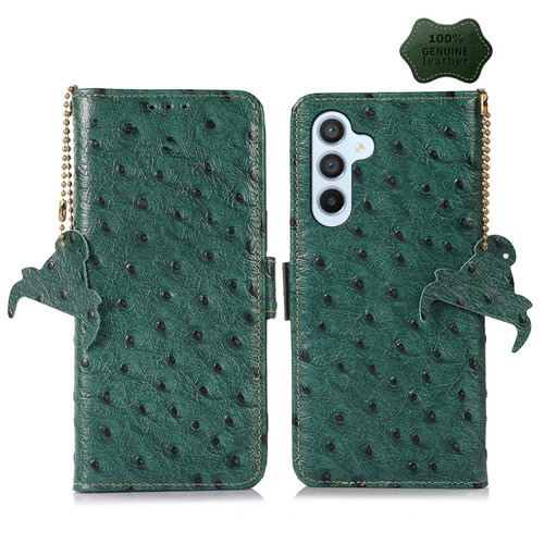 Samsung Galaxy S23 FE 5G Ostrich Pattern Genuine Leather RFID Phone Case - Green