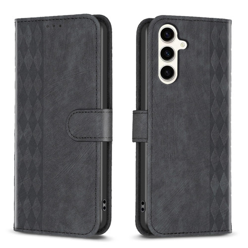 Samsung Galaxy S23 FE 5G Plaid Embossed Leather Phone Case - Black