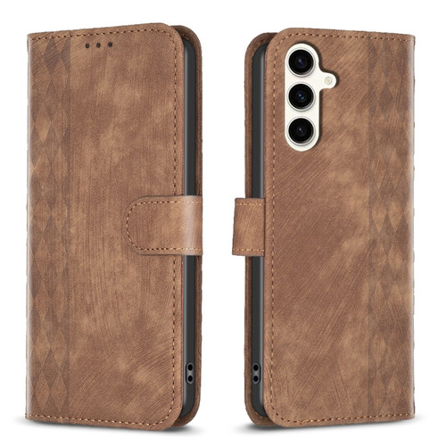 Samsung Galaxy S23 FE 5G Plaid Embossed Leather Phone Case - Brown