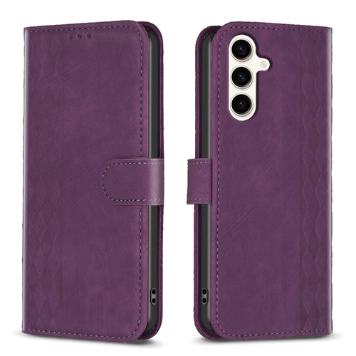 Samsung Galaxy S23 FE 5G Plaid Embossed Leather Phone Case - Purple