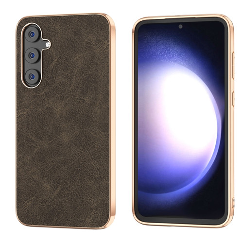 Samsung Galaxy S23 FE 5G Plating Dream Litchi Texture PU Phone Case - Khaki
