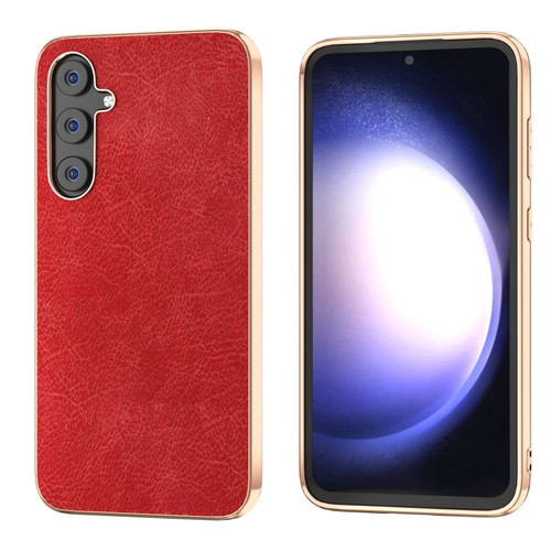Samsung Galaxy S23 FE 5G Plating Retro Litchi Texture PU Phone Case - Red