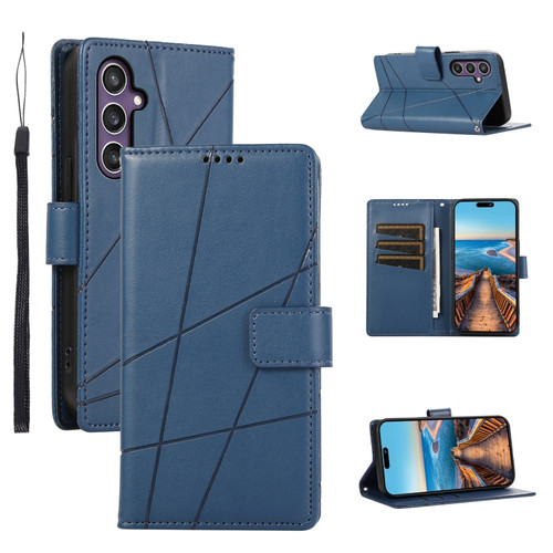Samsung Galaxy S23 FE 5G PU Genuine Leather Texture Embossed Line Phone Case - Blue