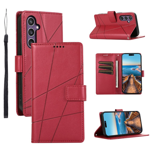 Samsung Galaxy S23 FE 5G PU Genuine Leather Texture Embossed Line Phone Case - Red