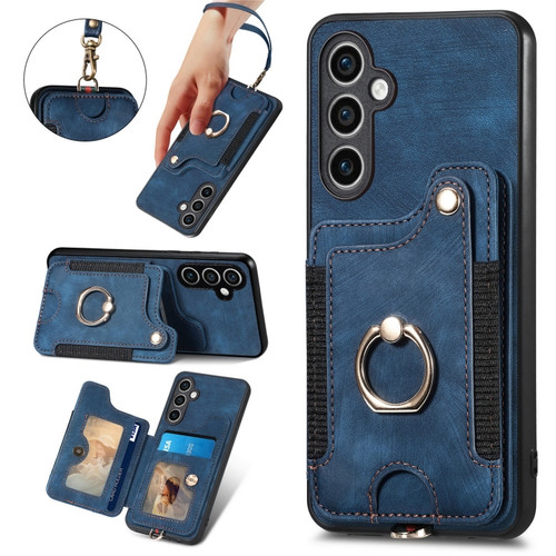 Samsung Galaxy S23 FE 5G Retro Skin-feel Ring multi-card Wallet Phone Case - Blue