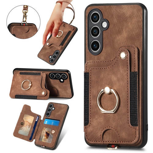 Samsung Galaxy S23 FE 5G Retro Skin-feel Ring multi-card Wallet Phone Case - Brown