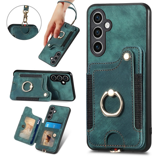 Samsung Galaxy S23 FE 5G Retro Skin-feel Ring multi-card Wallet Phone Case - Green