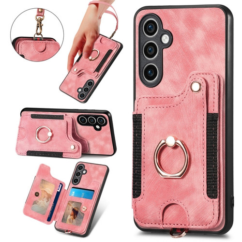 Samsung Galaxy S23 FE 5G Retro Skin-feel Ring multi-card Wallet Phone Case - Pink