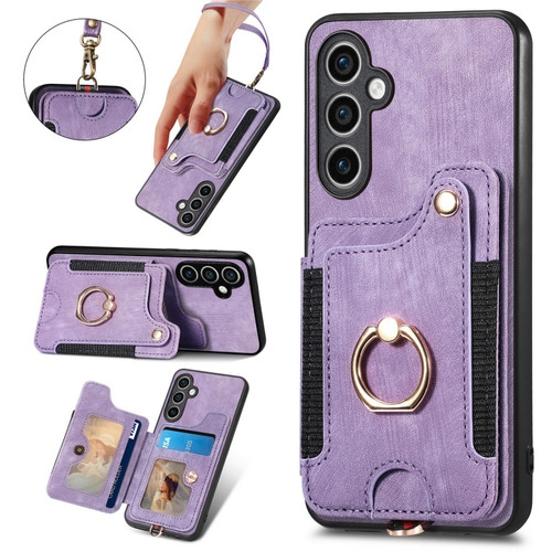 Samsung Galaxy S23 FE 5G Retro Skin-feel Ring multi-card Wallet Phone Case - Purple