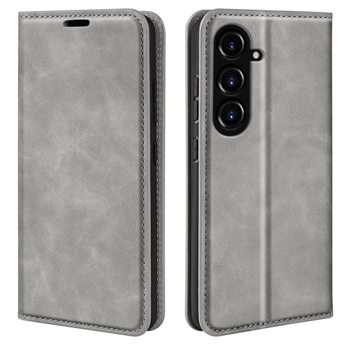 Samsung Galaxy S23 FE 5G Retro-skin Magnetic Suction Leather Phone Case - Grey