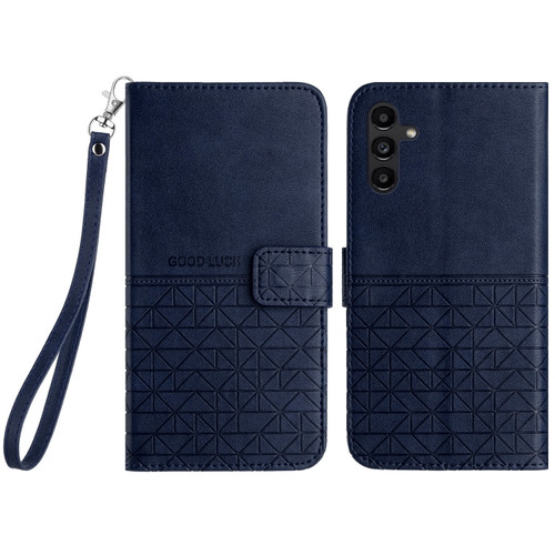 Samsung Galaxy S23 FE 5G Rhombic Texture Leather Phone Case with Lanyard - Blue