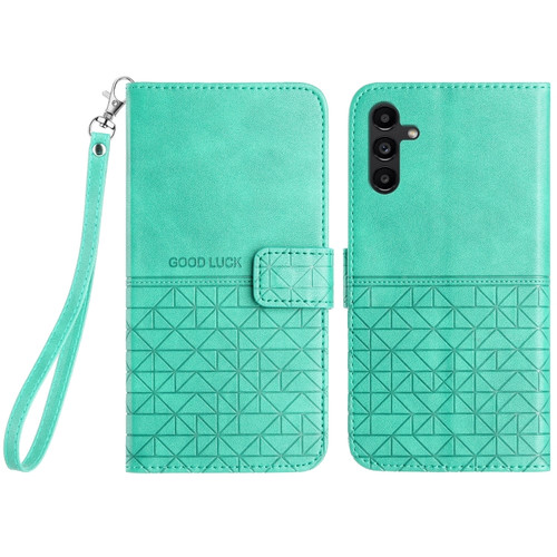 Samsung Galaxy S23 FE 5G Rhombic Texture Leather Phone Case with Lanyard - Green