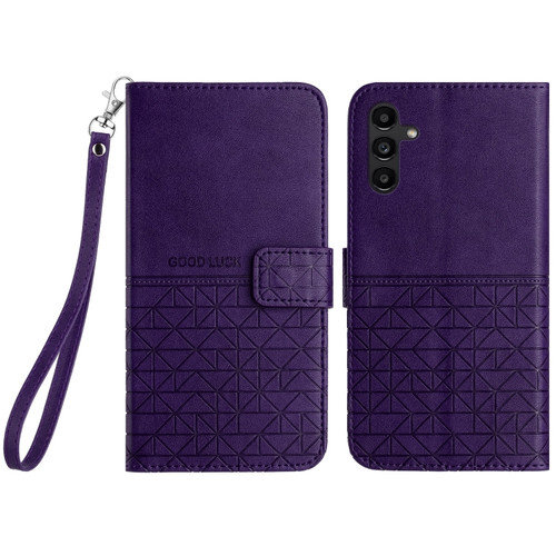 Samsung Galaxy S23 FE 5G Rhombic Texture Leather Phone Case with Lanyard - Purple