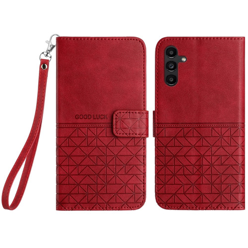 Samsung Galaxy S23 FE 5G Rhombic Texture Leather Phone Case with Lanyard - Red