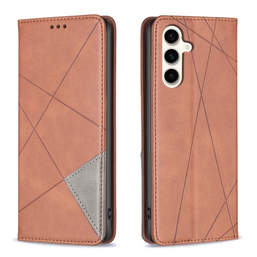 Samsung Galaxy S23 FE 5G Rhombus Texture Magnetic Leather Phone Case - Brown