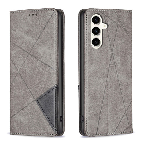 Samsung Galaxy S23 FE 5G Rhombus Texture Magnetic Leather Phone Case - Grey