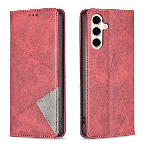 Samsung Galaxy S23 FE 5G Rhombus Texture Magnetic Leather Phone Case - Red