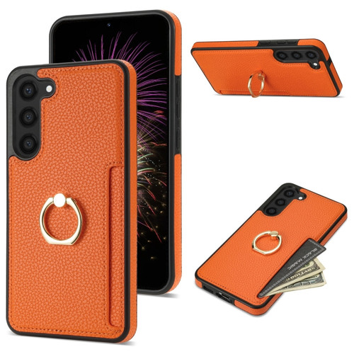 Samsung Galaxy S23 FE 5G Ring Card Litchi Leather Back Phone Case - Orange