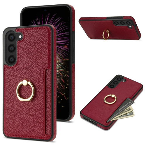 Samsung Galaxy S23 FE 5G Ring Card Litchi Leather Back Phone Case - Red