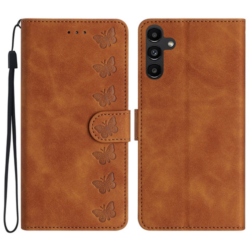 Samsung Galaxy S23 FE 5G Seven Butterflies Embossed Leather Phone Case - Brown