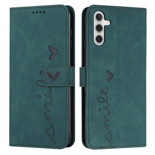 Samsung Galaxy S23 FE 5G Skin Feel Heart Pattern Leather Phone Case - Green