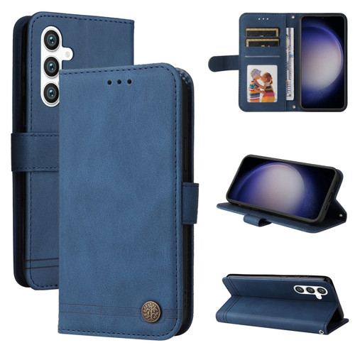 Samsung Galaxy S23 FE 5G Skin Feel Life Tree Metal Button Leather Phone Case - Blue