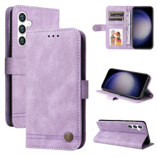 Samsung Galaxy S23 FE 5G Skin Feel Life Tree Metal Button Leather Phone Case - Purple