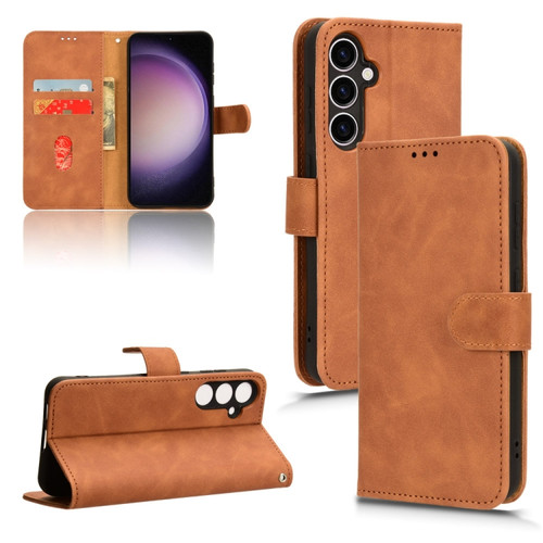 Samsung Galaxy S23 FE 5G Skin Feel Magnetic Flip Leather Phone Case - Brown