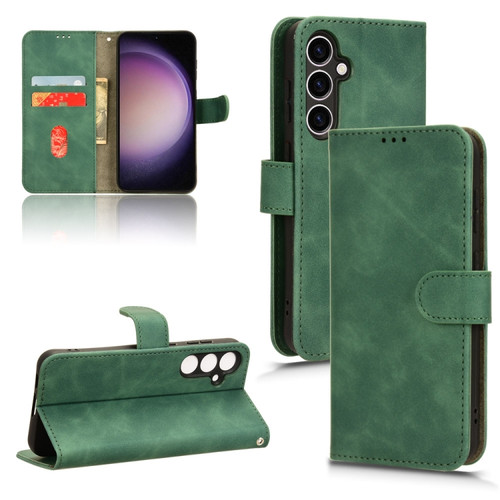 Samsung Galaxy S23 FE 5G Skin Feel Magnetic Flip Leather Phone Case - Green
