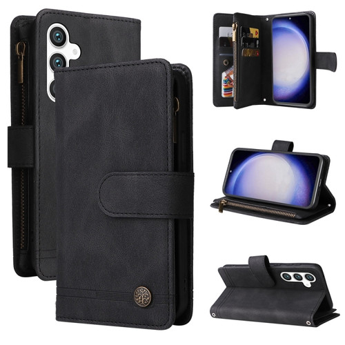Samsung Galaxy S23 FE 5G Skin Feel Multi-Card Wallet Zipper Leather Phone Case - Black