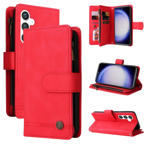 Samsung Galaxy S23 FE 5G Skin Feel Multi-Card Wallet Zipper Leather Phone Case - Red